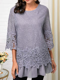 Lace Light Grey Three Quarter Sleeve T-shirts