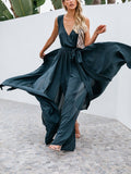 Bohemia V-neck Lace Up Sleeveless Maxi Dress