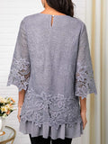 Lace Light Grey Three Quarter Sleeve T-shirts