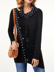 Black Long Sleeve Button Detail T-shirts