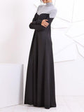 Fashion Loose Casual Turtleneck Long Sleeve Pocket Colorblock Maxi Dress