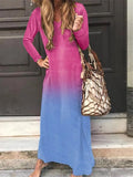 Fashion Contrast Color Stitching V Neck Maxi Dresses