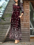 Vintage Elegant Pocket Print Maxi Dress