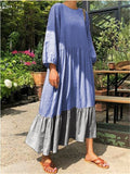 Casual Round Collar Contrast Paneling Maxi Dresses