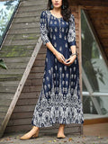 Vintage Elegant Pocket Print Maxi Dress