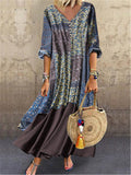 Stylish Casual Printed V-Neck Buckle Maxi Dresses