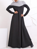 Fashion Loose Casual Turtleneck Long Sleeve Pocket Colorblock Maxi Dress