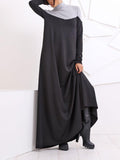 Fashion Loose Casual Turtleneck Long Sleeve Pocket Colorblock Maxi Dress