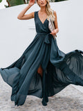 Bohemia V-neck Lace Up Sleeveless Maxi Dress