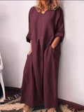 Loose Casual Cotton Long Sleeve Pocket Maxi Dress