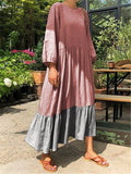 Casual Round Collar Contrast Paneling Maxi Dresses