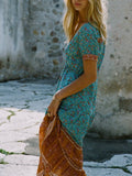 V-neck Boho Print Hit Color Maxi Dress