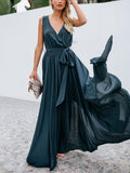 Bohemia V-neck Lace Up Sleeveless Maxi Dress