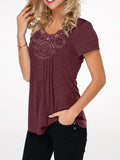 Crinkle Chest Short Sleeve Wine Red T-shirts