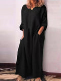 Loose Casual Cotton Long Sleeve Pocket Maxi Dress