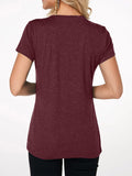 Crinkle Chest Short Sleeve Wine Red T-shirts