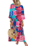 Retro Fashion Print Round Neck Casual Maxi Dresses