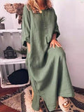 Loose Casual Cotton Long Sleeve Pocket Maxi Dress