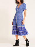 V-neck Boho Print Hit Color Maxi Dress