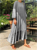 Casual Round Collar Contrast Paneling Maxi Dresses