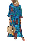 Retro Fashion Print Round Neck Casual Maxi Dresses