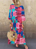 Retro Fashion Print Round Neck Casual Maxi Dresses