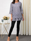 Lace Light Grey Three Quarter Sleeve T-shirts